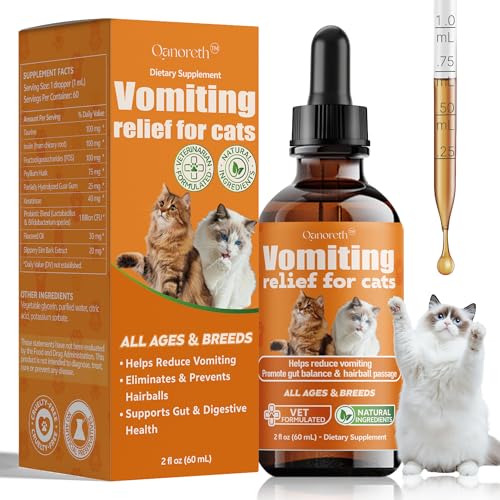 Cat Vomit Remedy & Vomiting Relief for Cats Cat Digestive Support with Probiotics & Herbs for Sensitive Stomachs Helps Calm Vomiting & Nausea from Hairballs Indigestion Diet Changes or Mild Stress