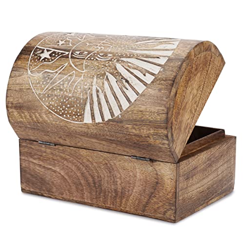 Ajuny Wooden Decorative Jewelry Box With Sun Star Design on Lid Multipurpose Uses Jewellery Boxes Storage Organizer keepsake Trinket Holder Watch Box - Image 3
