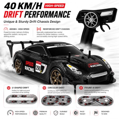 Image of Nextronix 40 km /h High-Speed 1:16 Scale 4WD RC Drift Car | 2.4GHz Remote Control Racing Car with LED Lights & Rechargeable Battery | Carbon Black Edition