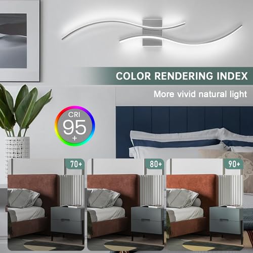 Image of CANEOE Modern Wall Sconce Set of, 5CCT Dimmable Indoor Led Wall Sconce Lighting Set of 2, 31.5 Inch Wall Light Fixtures, Chrome Led Wall Lamps for Living Room Bedroom Bathroom Hallway