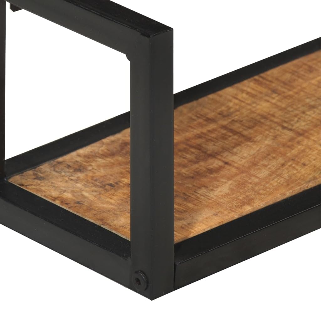Homgoday Estantes de Pared 2 uds Madera Maciza Mango Hierro 110x17x17 cm Estantería de Pared Colgante Flotante Almacenamiento Espacio Decoración Artículos Diarios en Familia Madera de Mango Rugosa