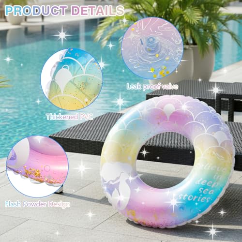 Image of ProberosSwim Ring, Swimming Tube for Kids Age 3-6, PVC Inflatable Mermaid Swim Ring Pool Float with Fantasy Print Design, Lightweight Floating Tube for Kids, Summer Pool & Beach Water Toy, 22-50 CM