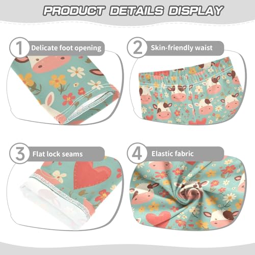 Wusikd Cute Cow Heart Girls' Leggings Toddler Doodles Flowers Kids Yoga Pants Dance Active Tights 4T3