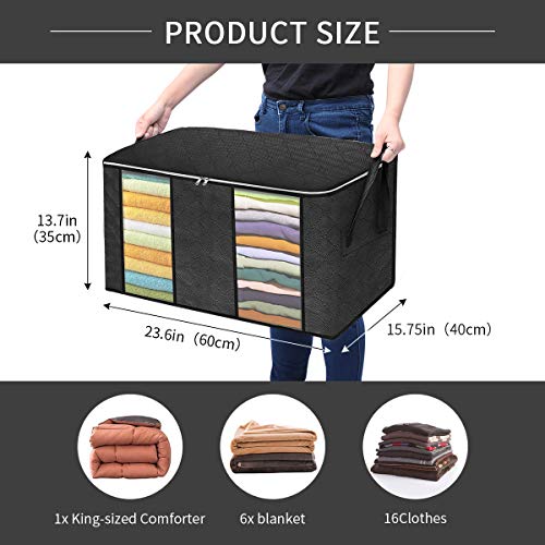 king do way Closet Organizer Clothes Storage Bags Large Capacity Storage Organizers with Reinforced Handle,Stainless Steel Zipper,3 Layer Fabric for Comforters,Bedding,Blankets Clothing Black