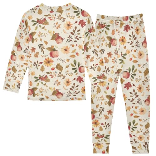 Fustylead Autumn Harvest Vegetable Fall Leaves Flower Berry Cotton Pajama Sets 2 Piece PJ Top and Bottom Nightwear Set2