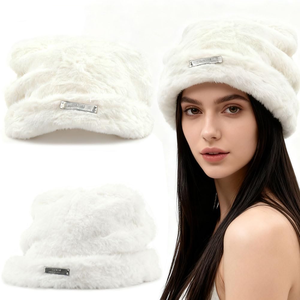 Sombrero de Oreja de Gato, Sombrero de Punto de Invierno Femenino, Sombrero de Punto Elástico de Moda, Adecuado para Actividades al Aire Libre y Uso Diario en Clima Frío - Beige