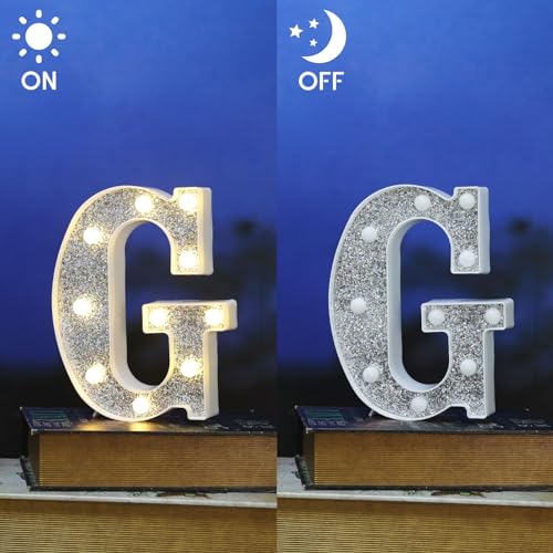 Image of Light Up Letters, Marquee Light Letter for Table Decorations, Glitter Light Up Signs for Prom, Events, or Engagement Party Decor, Featuring Alphabet & Number Lighted Letters, Letter G