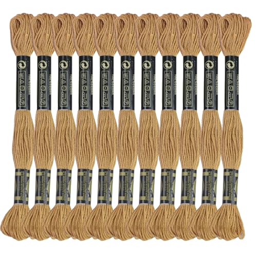 Image of 12 Skeins Premium Egyptian Embroidery Floss 9 Yards Each Egyptian Long Fiber Cotton Cross Stitch Thread for Embroidery Projects Bracelet. (12, Light Tan)