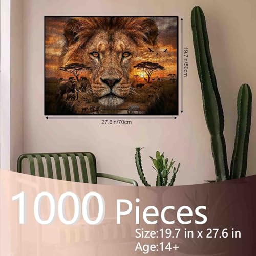 African Lion Puzzle Wildlife Jigsaw Elephants Zebras Giraffes Birds Flying Savanna Sunset 1000 Pieces Puzzles for Adults Beginner… – Ansicht 2