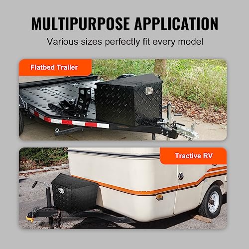 Image of VEVOR Trailer Tongue Box, Heavy Duty Trailer Tongue Tool Box Storage Organizer with Lock & Keys, Utility Tool Chest for Pickup Truck Bed, RV, SUV, Off-Road Vehicle, Aluminum, 33 inch x 19 inch x 18 inch, Black