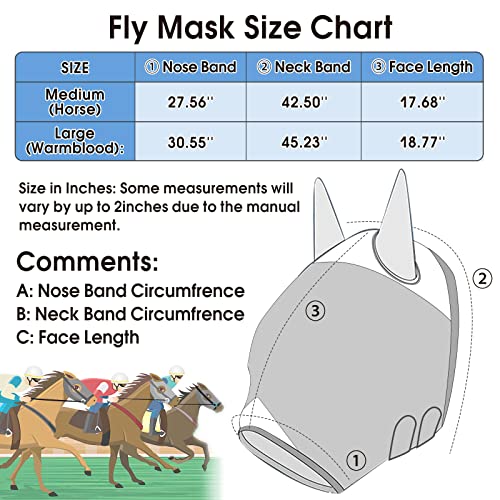 Icnice Horse Fly Mask With Uv Protection Soft On Skin And All-Round Breathable Mesh Non Heat Transferring,Adjustable Neck Straps（Tricolor, M #TOP1