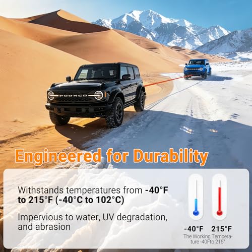 Image of Kinetic Recovery Rope 7 /8 inch x 30ft, 48600lbs Breaking Strength Kinetic Tow Rope,Heavy Duty Recovery Rope with 2pcs Soft Recovery Shackles for Off-Road,Trucks,Jeep,SUV, ATV, UTV,Tractor