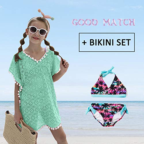 Image of DUSISHIDAN Swimsuits Coverups for Girls with Cute Pompom Tassel One Size 6-12 Years