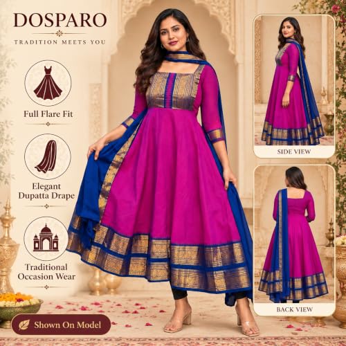 Image of Elegant Zari Jacquard Weaving Gown with Lace Border Dupatta - Traditional Indian Ethnic Wear for Weddings, Festivals, and Special Occasions