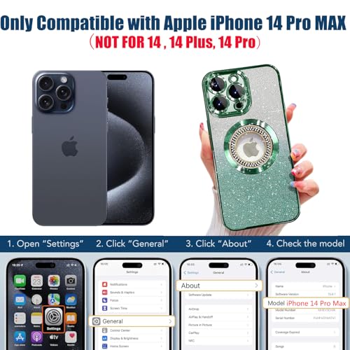 Image of Misscase for iPhone 14 Pro Max Magnetic Case Compatible with MagSafe,Full Protection Slim Shockproof Anti-Scratch Glitter Case with Camera Lens Protector Logo View Dust-Proof Net for Women Green