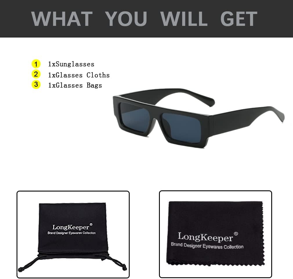 Long Keeper Retro Small Rectangle Sunglasses Women Vintage Square Men Glasses Trendy Chunky Sun Glasses UV400 - Image 5