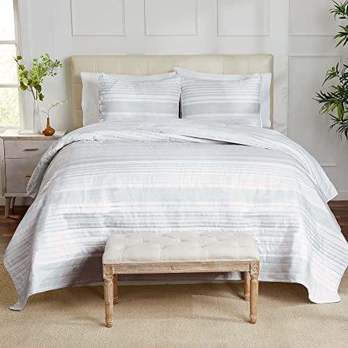 2 Piece Quilt Set With Sham | Soft & Breathable Bed Cover For Spring & Summer | All-Season Quilt | Multi Layer Coverlet | Lightweight Bedspread | Boho Stripes | Queens Collection (Full/Queen, Grey) #TOP29