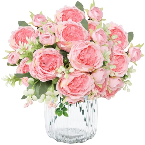 TENGWA 3 Bouquets Pivoine Artificielle 32cm Bouquet de Fleurs Artificielles Rose Foncé Wedding Fleur en Soie Convient pour Mariages Décoration Intérieure...