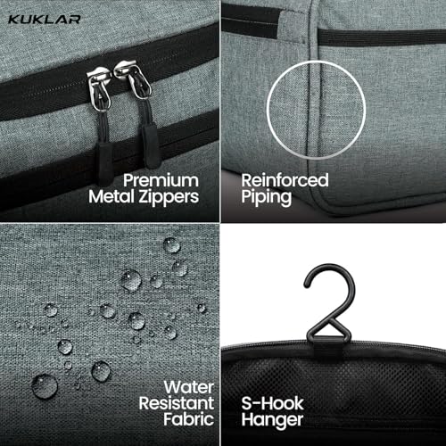 Image of KUKLAR Large Travel Toiletry Bag for Men, Water-Resistant Canvas Dopp Kit with Front Zipper Pocket, Portable Bathroom Hygiene & Grooming Organizer Bag for Vacation & Gym(Light Grey)