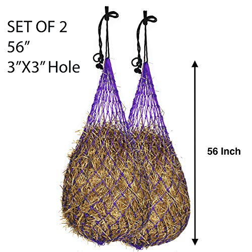 Majestic Ally 2 pcs Slow Feed 56” Hay Net with Soft 3"x3" Holes for Horses & Livestock, Nylon Rope Hanging, Simulates Grazing - Image 2
