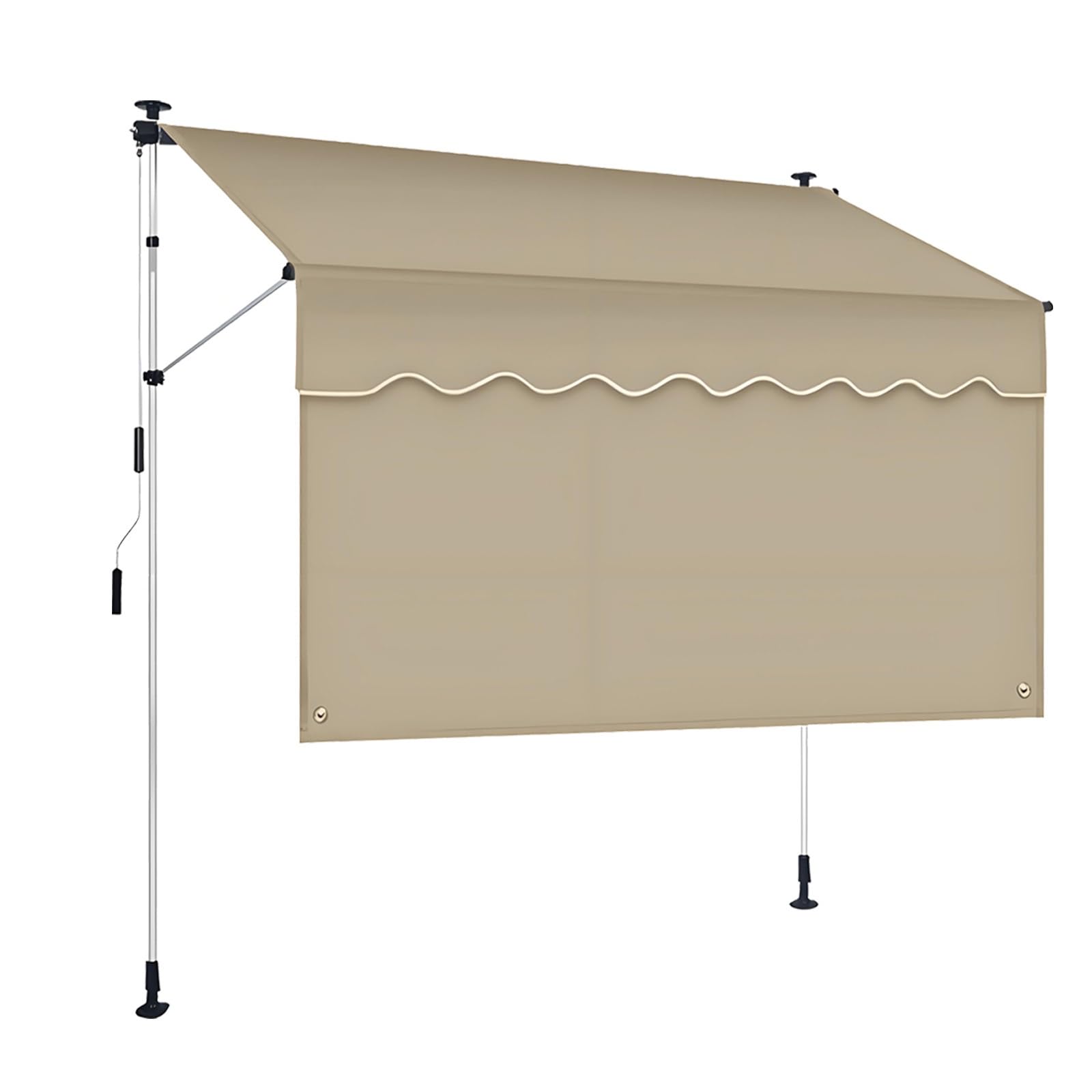 CTREVL Retractable Patio Awning, Manual Retractable Awnings for Patio with Privacy Curtain, Manual Retractable Awning Adjustable angle and height for Backyard Garden Balcony(Light brown,2m/6.5ft)