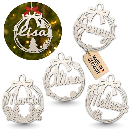 Urhome Weihnachtskugel Holz Ornament mit Wunschtext personalisiert - 6...