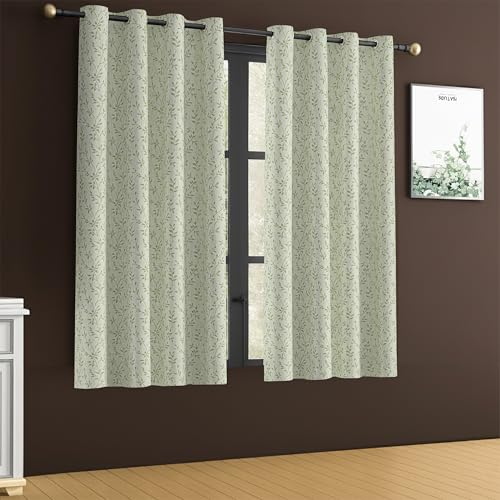 Image of Yellow Weaves 1 Pc Jacquard Leaf Eyelet Window Curtain - Perfect for Home, Office, Bedroom, Living Room & Balcony - 5 Feet (Pastel Green)