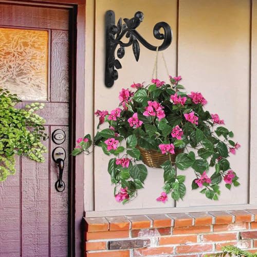 Support de panier de fleurs robuste en fer forgé avec crochet de fixation mural