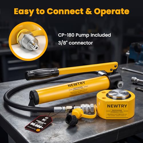 Image of NEWTRY 5T Low Profile Hydraulic Jack Porta Power Kit + CP-180 Manual Hydraulic Hand Pump, Industrial Mini Hydraulic Cylinder, Stroke 0.24 inch