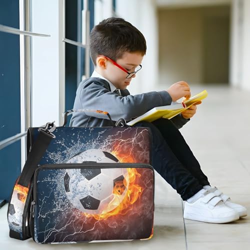 Image of Water Fire Soccer Zipper Binder Bag 3 Ring Binder with Shoulder Strap Zip Up 500 Sheets Capacity Multi Pockets for School Office Supplies