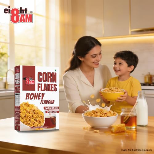 Image of 8AM Corn Flakes Honey 300 Gram (Pack Of 3), Golden Corns & Honey, No Cholesterol, Trans Fat, Artificial Additives, Iron & Calcium, Crunchy & Nutritious Whole Grain Breakfast Cereal