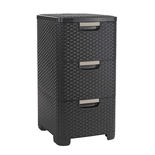 CURVER Hylla med lådor style rottinglook 3 x 13,5 liters hylla med lådor, plast, mörkbrun (H 63 cm, L 38 cm, B 33 cm)
