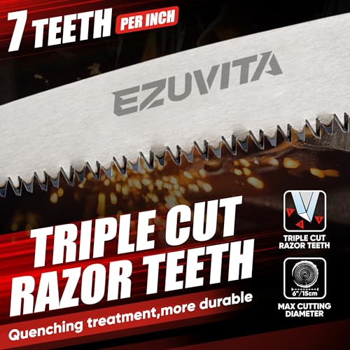 Scie à Elaguer 180mm avec Sécateurs et Ciseaux de Jardinage, Scie Pliante avec Verrouillage Sécurisé, Triple Denture, 7 TPI, Idéale pour le Travail du Jardinage, le Camping, le Bushcraft – Image 3