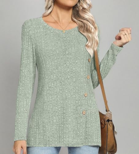 Image of HOTGIFT Womens Plus Size Sweater Tops Long Sleeve Crewneck Casual Tunic Shirts Buttons XL-5XL Blouse Soft Comfy Fashion