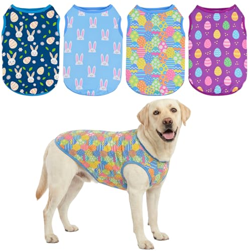 CooShou 4-Pack Easter Dog Tank Tops Spring Summer Colorful Sleeveless Pet Apparel Rabbit & Easter Egg Patterns Outfits Puppy Vest for Small Medium Large Dogs XXL