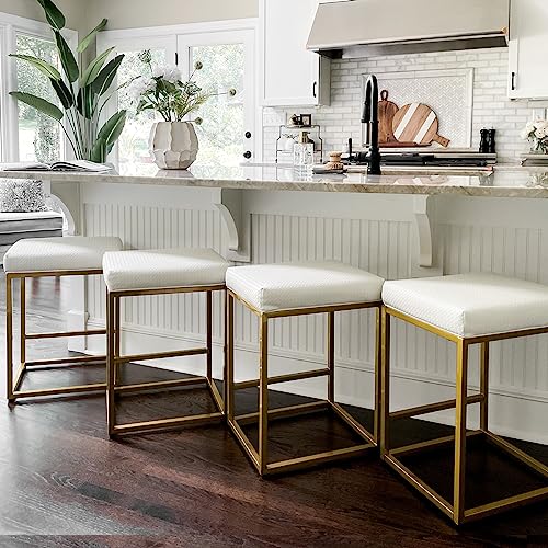 Phi Villa 24" Bar Stools Set Of 4 - Thick Cushion Metal Steel Frame Base With Footrest, Counter Height Bar Stools #TOP12