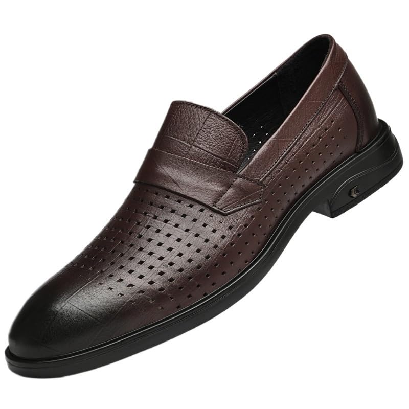 Formal Hollow Shoes Dress Oxford for Mens Party Outdoor Uniform Leather Anti-Slip Non Slip Rubber Sole Block Heel Low Top Prom Slip On Round Toe