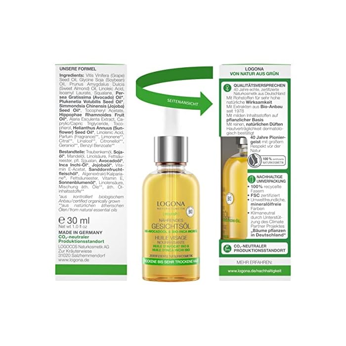 Bio Nährendes Gesichtsöl von LOGONA Naturkosmetik für trockene bis sehr trockene Haut, Pflegeöl mit Bio-Avocado & Vitamin E, Fördert die Zellerneuerung, Natürlich & Vegan, 30 ml – Bild 3
