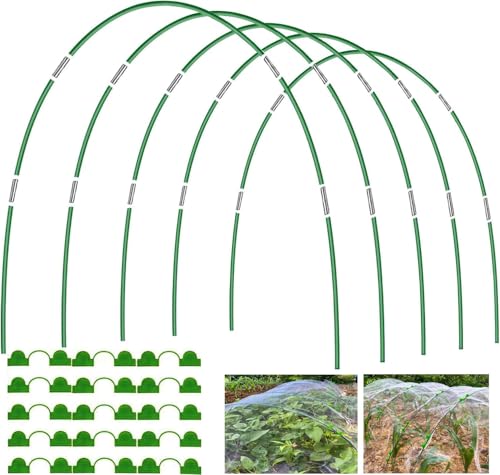 Garden Hoops for Raised Beds, 25pcs Greenhouse Hoops,Fiberglass 2- 8ft, Garden Tunnel with 15 Clips, Detachable Hoop House Frame for Row Cover,Garden Netting, Plant Covers