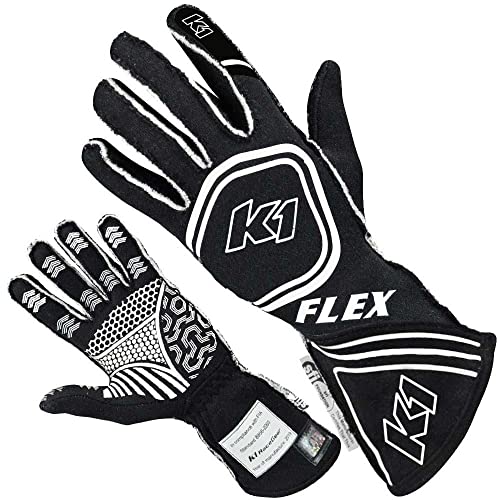 K1 RaceGear k1-23-FLX-NW-L Flex Nomex Driver's Gloves - Black, White - Large