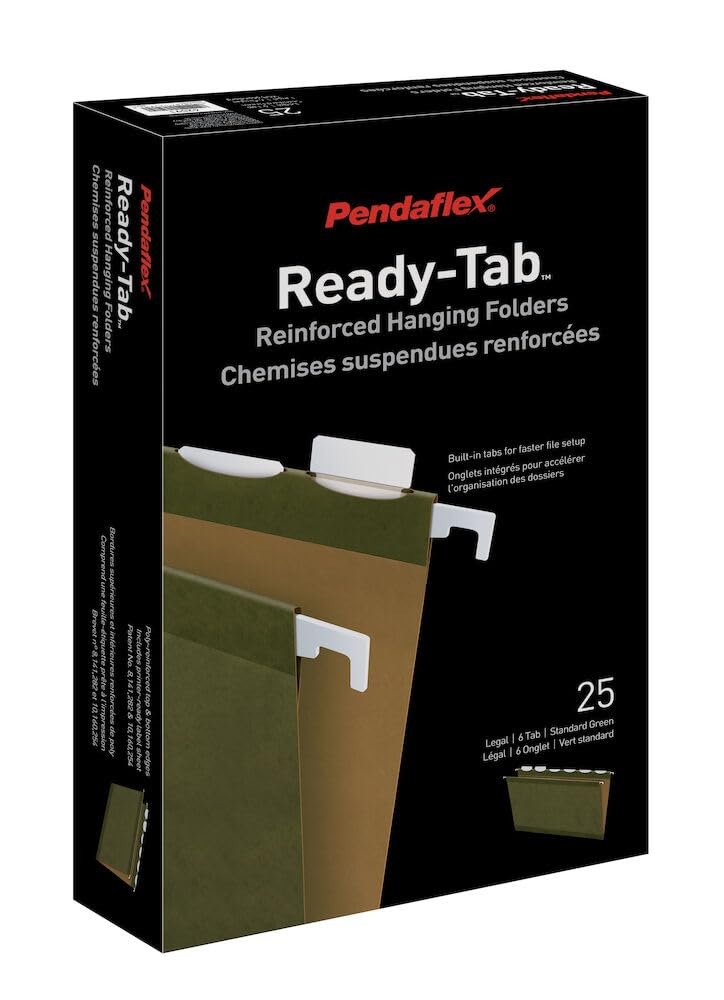 Pendaflex ready-tab reinforced Hanging Folders with Lift Tab Technology 25-Count Standard Green