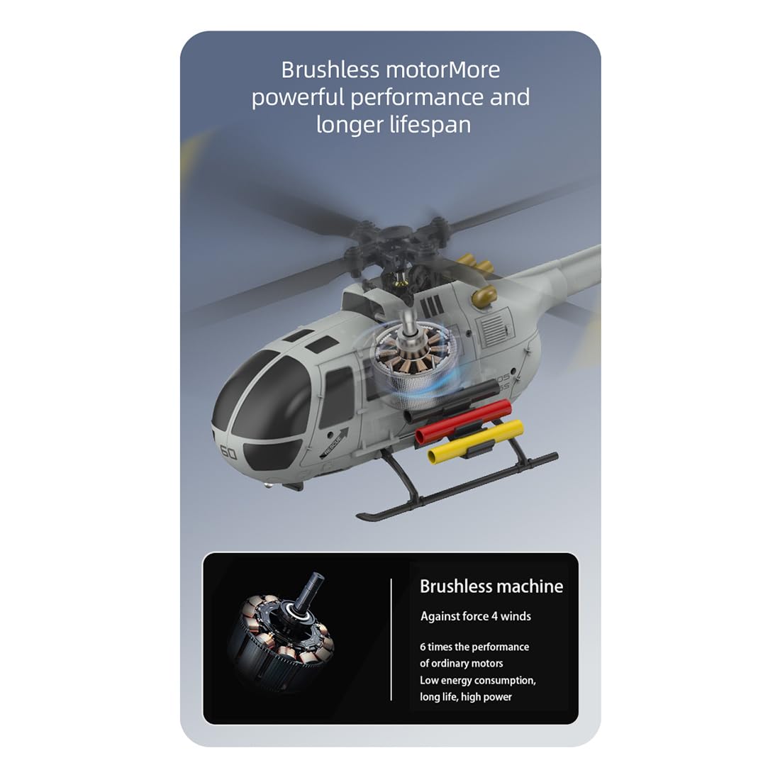 1/48 RC Hubschrauber, C186S BO105 Hubschrauber, 2.4GHz 6CH Flybarless Hubschraubermodell mit Optical Flow, Höhenhaltung, Brushless Motor & 6G Modus, Geschenk für Erwachsene, RTF