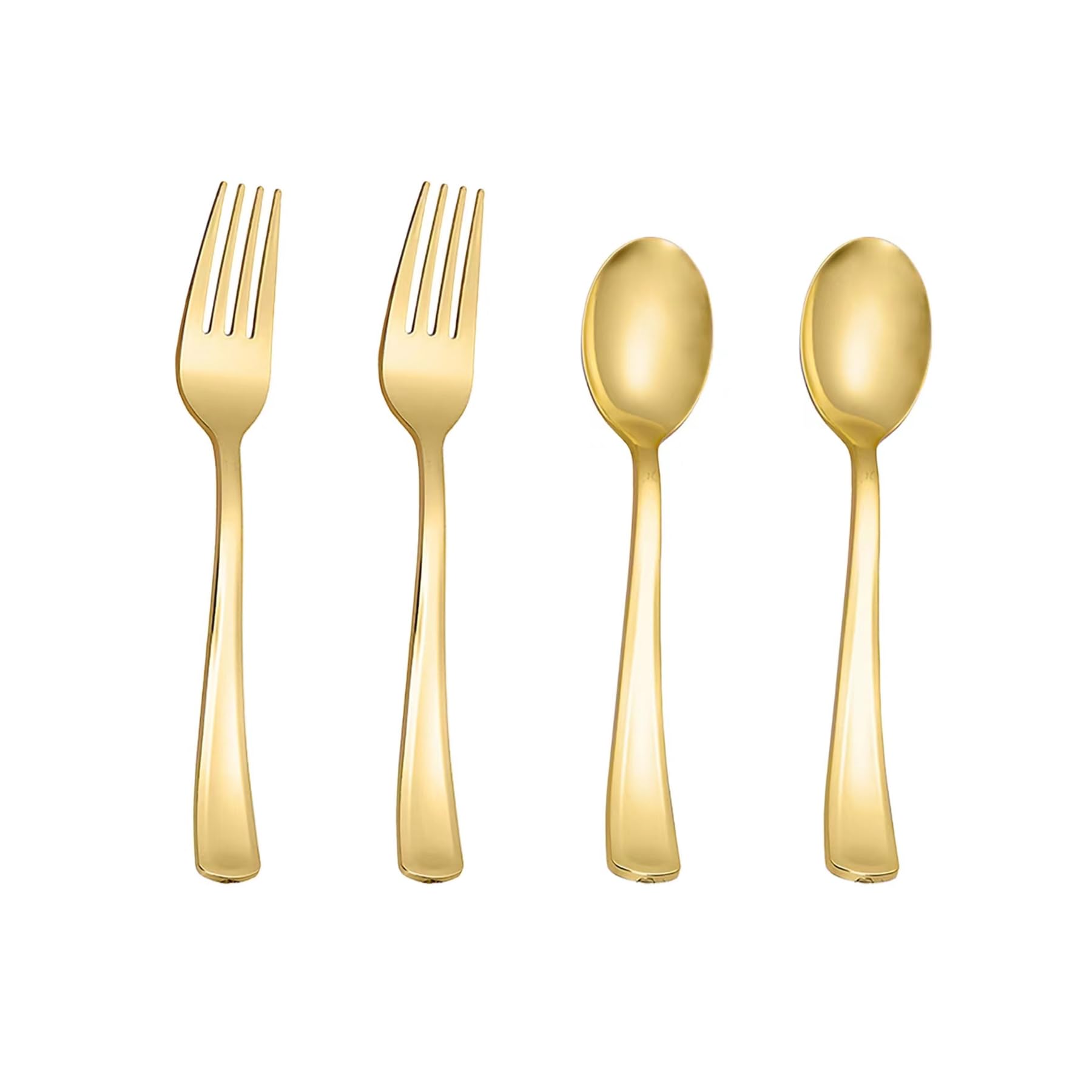 N9R 100PCS Gold Plastic Silverware, Heavy Duty Disposable Cutlery Set for Parties, Disposable Plastic Spoons and Forks Includes 50 Gold Spoons and 50