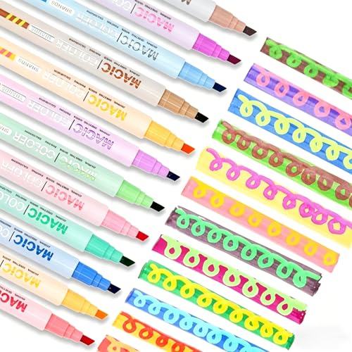 Bowitzki Magic Color Changing Markers 12 pack Dual Tip Highlighter Pens for Art Craft Coloring Drawing Sketching Crafting