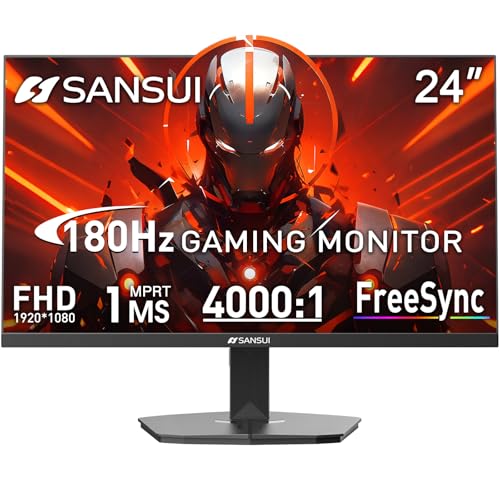 SANSUI Gaming Monitor, 24 Inch 180Hz, FHD 1080P 1ms 110% sRGB Computer Monitor, HDMI DP Ports VESA...
