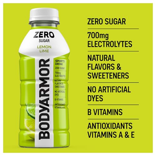Image of BODYARMOR ZERO Sugar Lemon Lime Electrolyte Drink, Natural Flavors, 16 Fl Oz Bottles (6 Pack), B Vitamins & Antioxidants Sugar Free Hydration