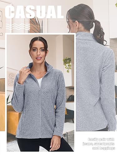 TACVASEN Women's Full Zip Fleece Jacket Lightweight Jacket Womens Winter Warm Coats with 2 Zipper Pockets3