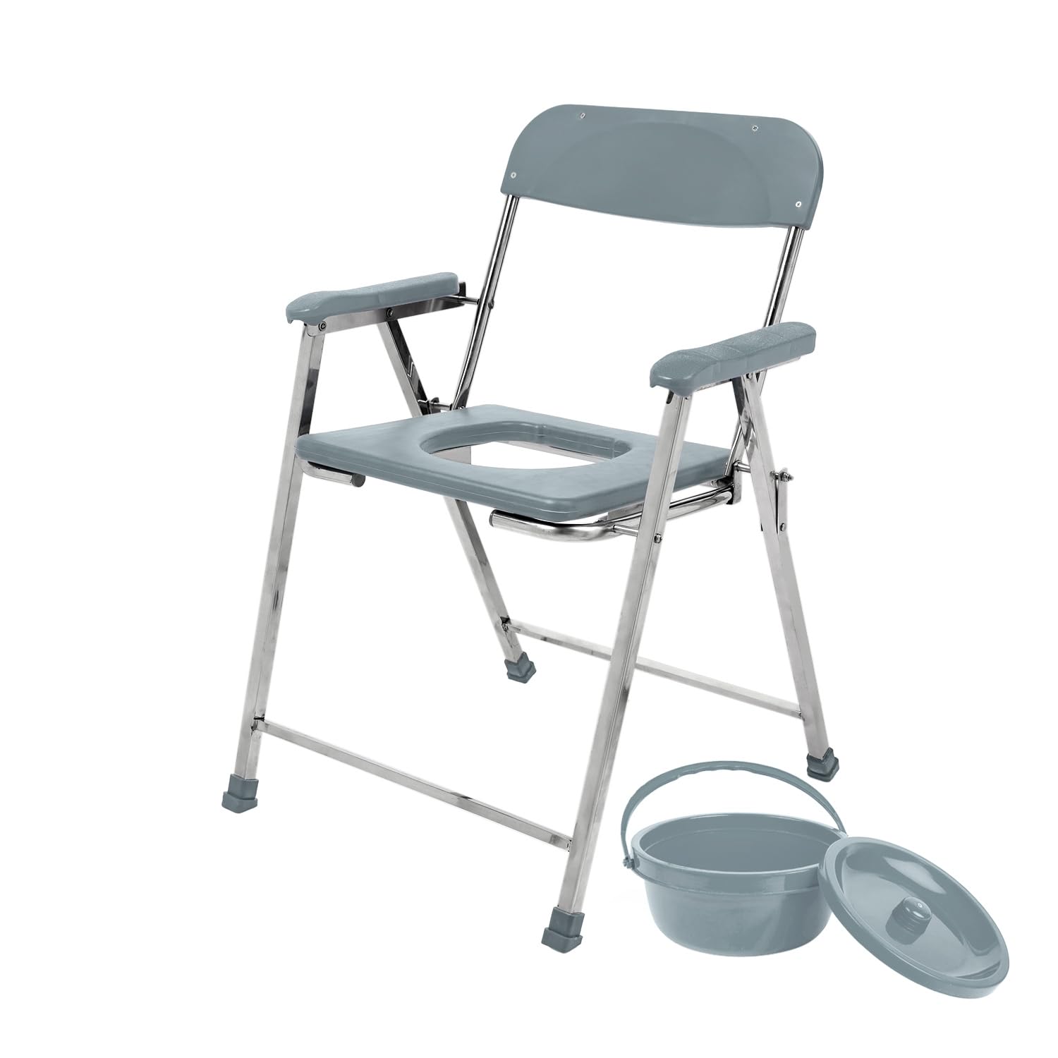 NEOSAFE Premium Folding Stainless Steel Shower Bathing Room Commode Chair Indian Toilet Seat Ideal for Elderly Disabled Men & Pregant Women Support (Grey)-image-22