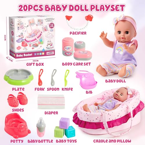 Tacobear Puppenzubehör Baby Puppe mit Zubehör Puppenbett Puppentrage Schnuller Töpfchen Flasche 30cm 12 Töne Puppenset Kinder Spielzeug Weihnachten Geburtstag Geschenk für Mädchen 3 4 5 6 Jahre – Bild 7