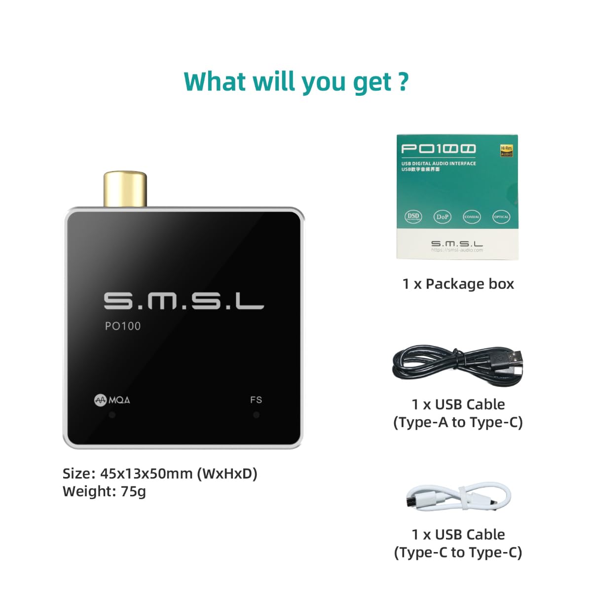 SMSL PO100 2024 XU316 Digital-zu-Analog-Audio-Wandler, MQA-Entschlüsselung USB zu Toslink Coaxial/Optischer Audio-Adapter, Mini USB-zu-Coaxial-Kabel-Adapter für Handy/PC/Player/Streamer (Schwarz)